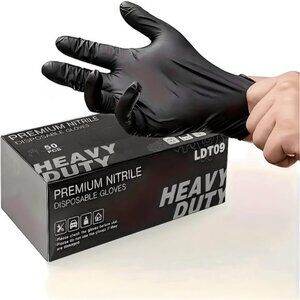 50pcs Heavy-Duty Black Pure Nitrile Disposable Gloves - Latex-Free